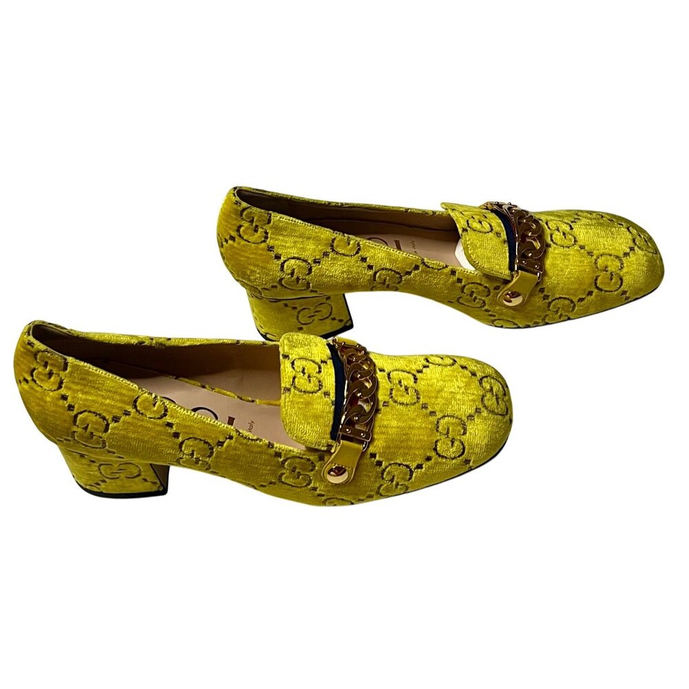 Gucci Yellow Velvet GG Marmont Block Heel Pumps – Size 41 100% Authentic New - Picture 1 of 16